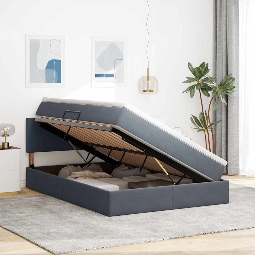 Letto con contenitore e LED Grigio scuro 140 x 190 cm Velluto