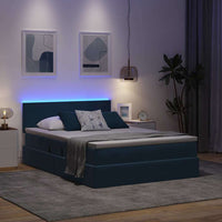 Letto con contenitore e LED Blu Scuro 140 x 190 cm Velluto 3371335
