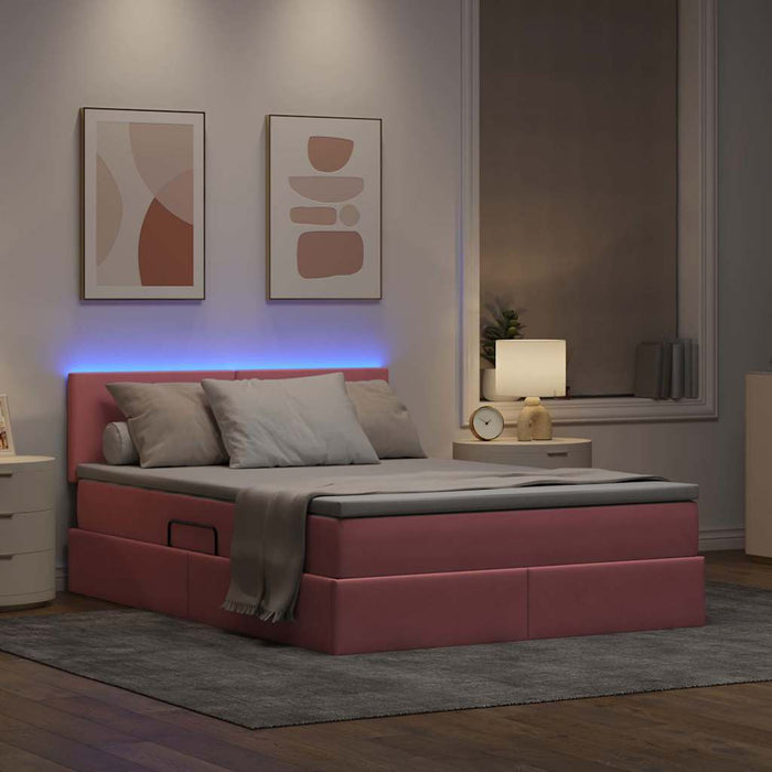 Letto con luci a strisce a LED Rosa 140 x 190 cm Velluto 3371336