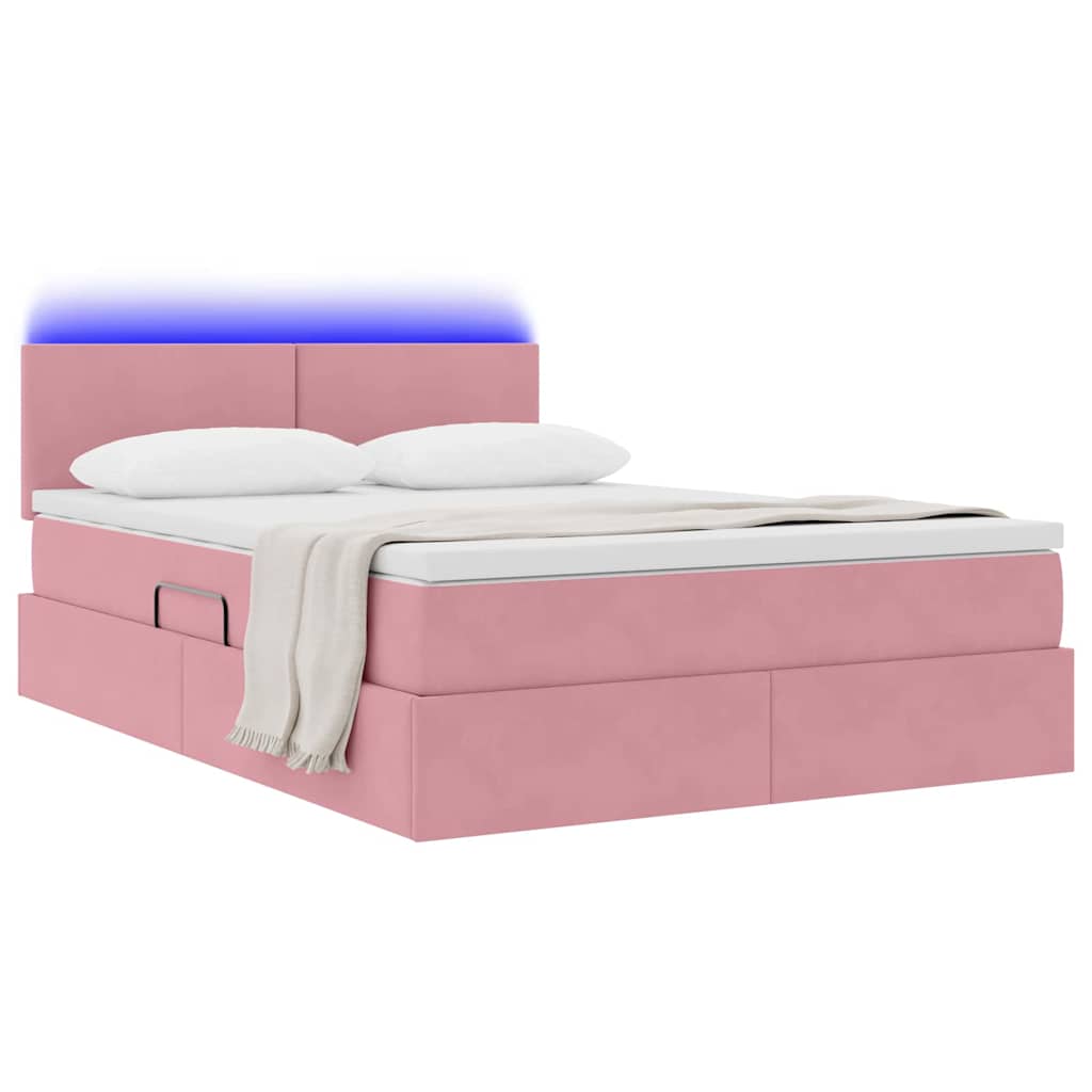 Letto con contenitore e LED con led Rosa 140 x 190 cm Velluto
