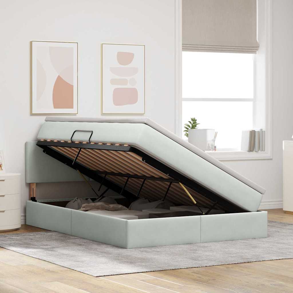 Letto con contenitore e LED Grigio chiaro 140 x 200 cm Velluto