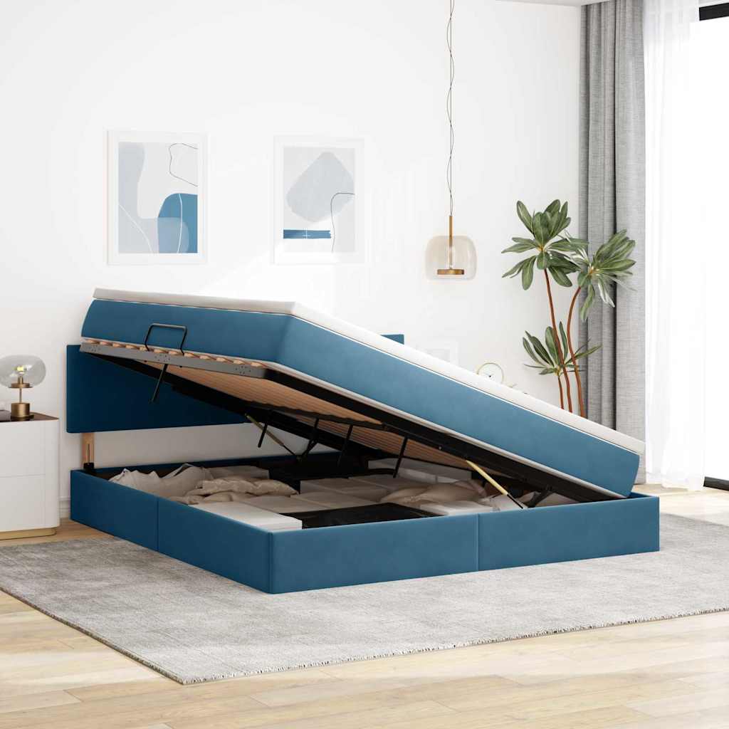 Letto con contenitore e LED Blu Scuro 180 x 200 cm Velluto
