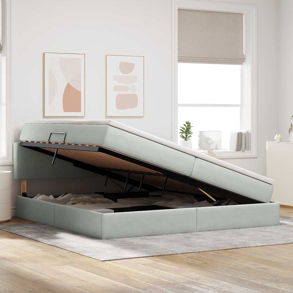 Letto con contenitore e LED Grigio chiaro 200 x 200 cm Velluto