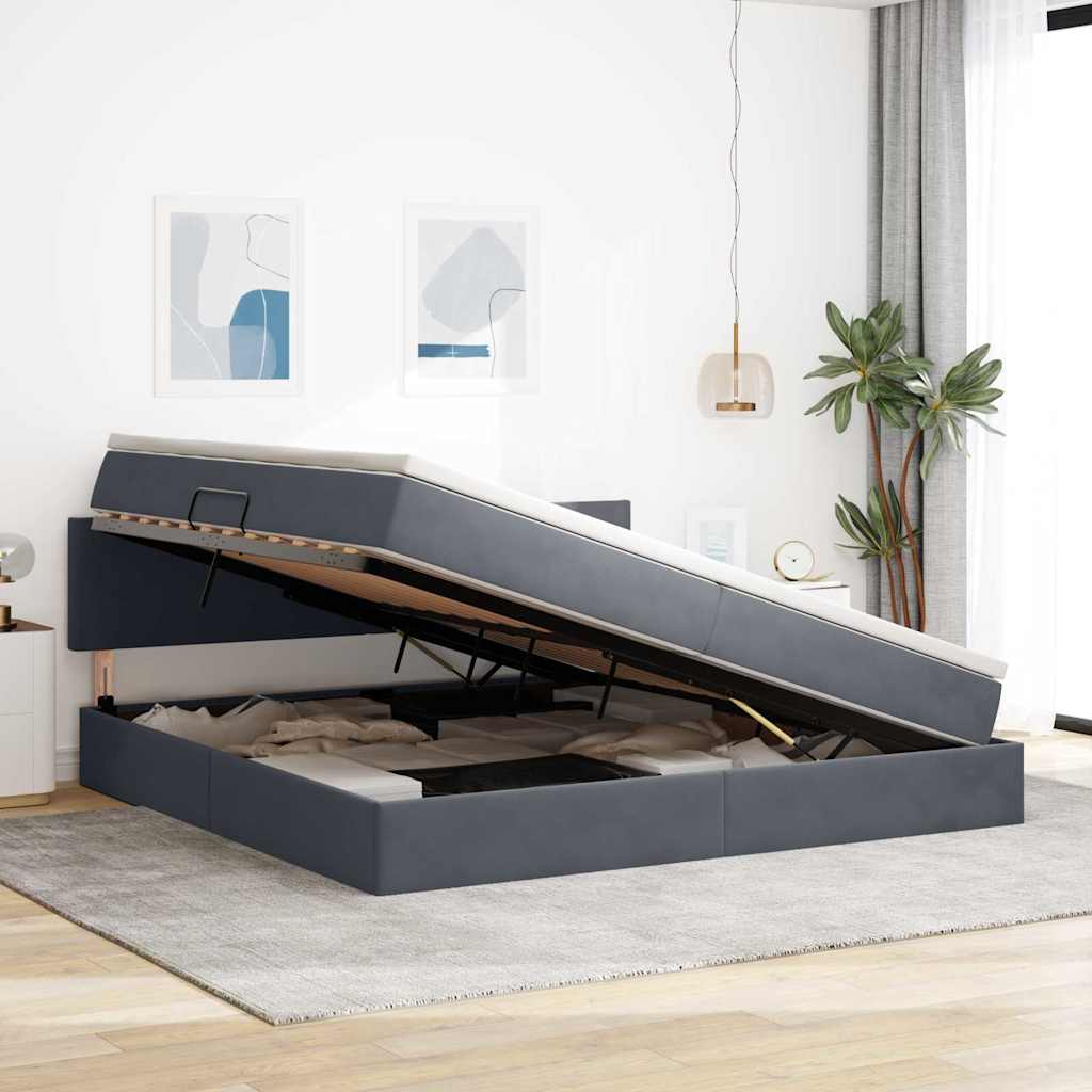 Letto con contenitore e LED Grigio scuro 200 x 200 cm Velluto