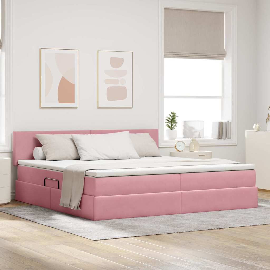 Letto con contenitore e LED con led Rosa 200 x 200 cm Velluto