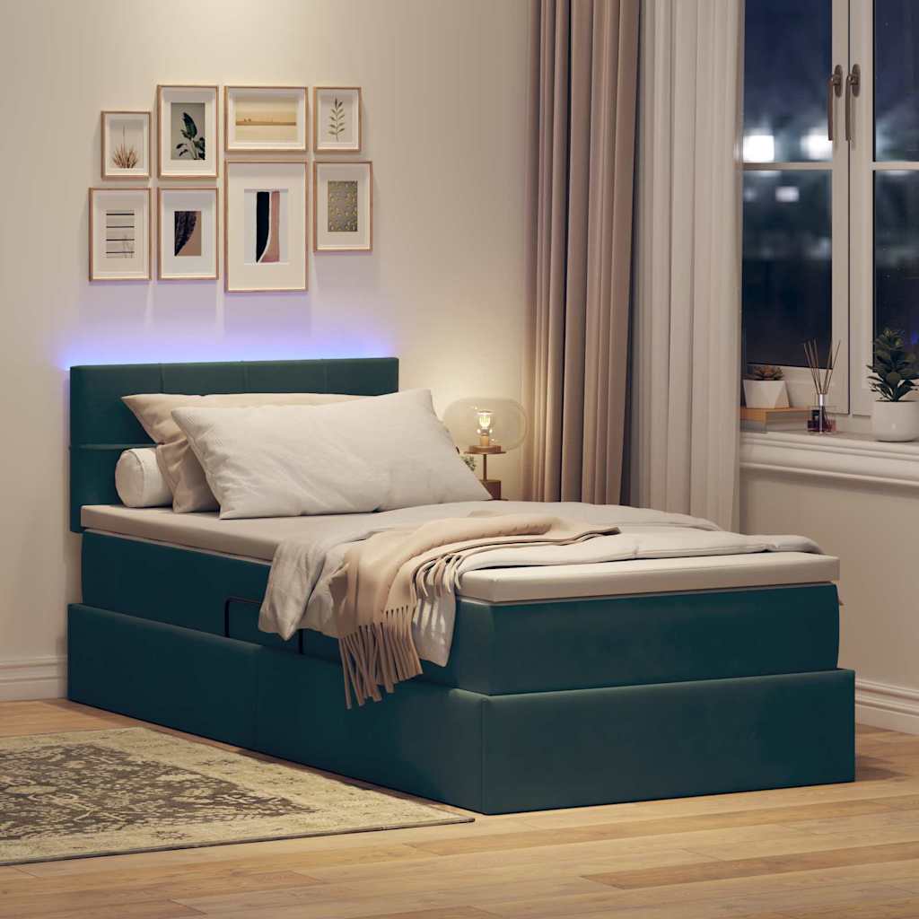 Letto con contenitore e LED Verde Scuro 90 x 190 cm Velluto 3371364