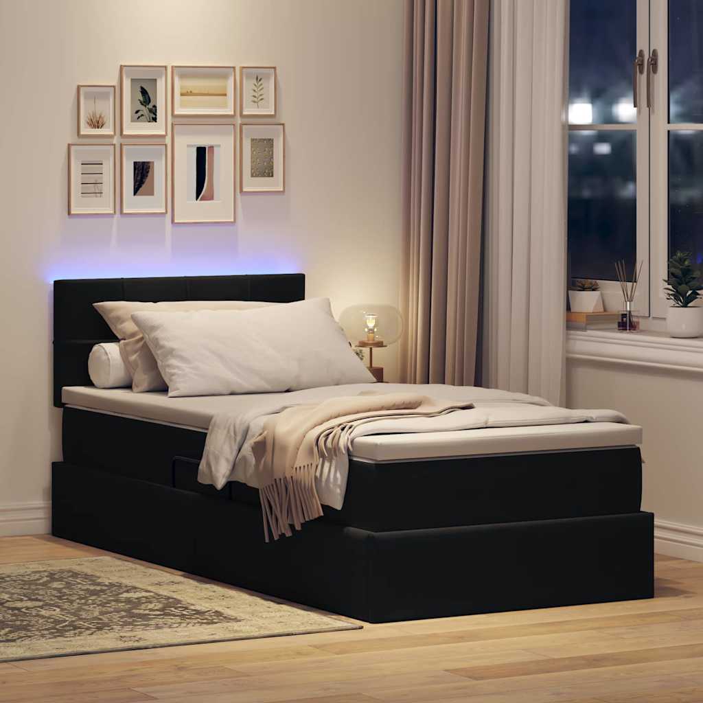 Letto con contenitore e LED con led Nero 90 x 200 cm Velluto 3371369