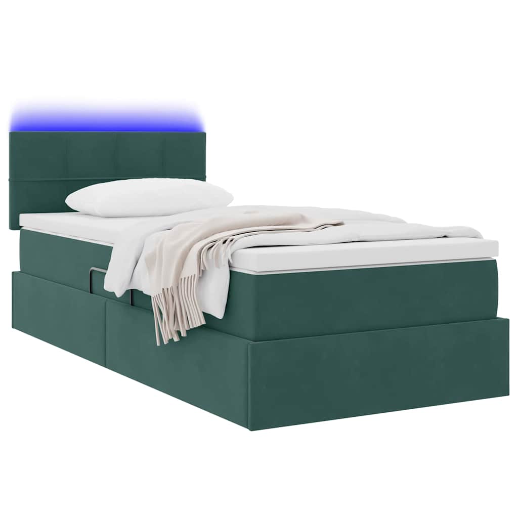Letto con contenitore e LED Verde Scuro 100 x 200 cm Velluto 3371376