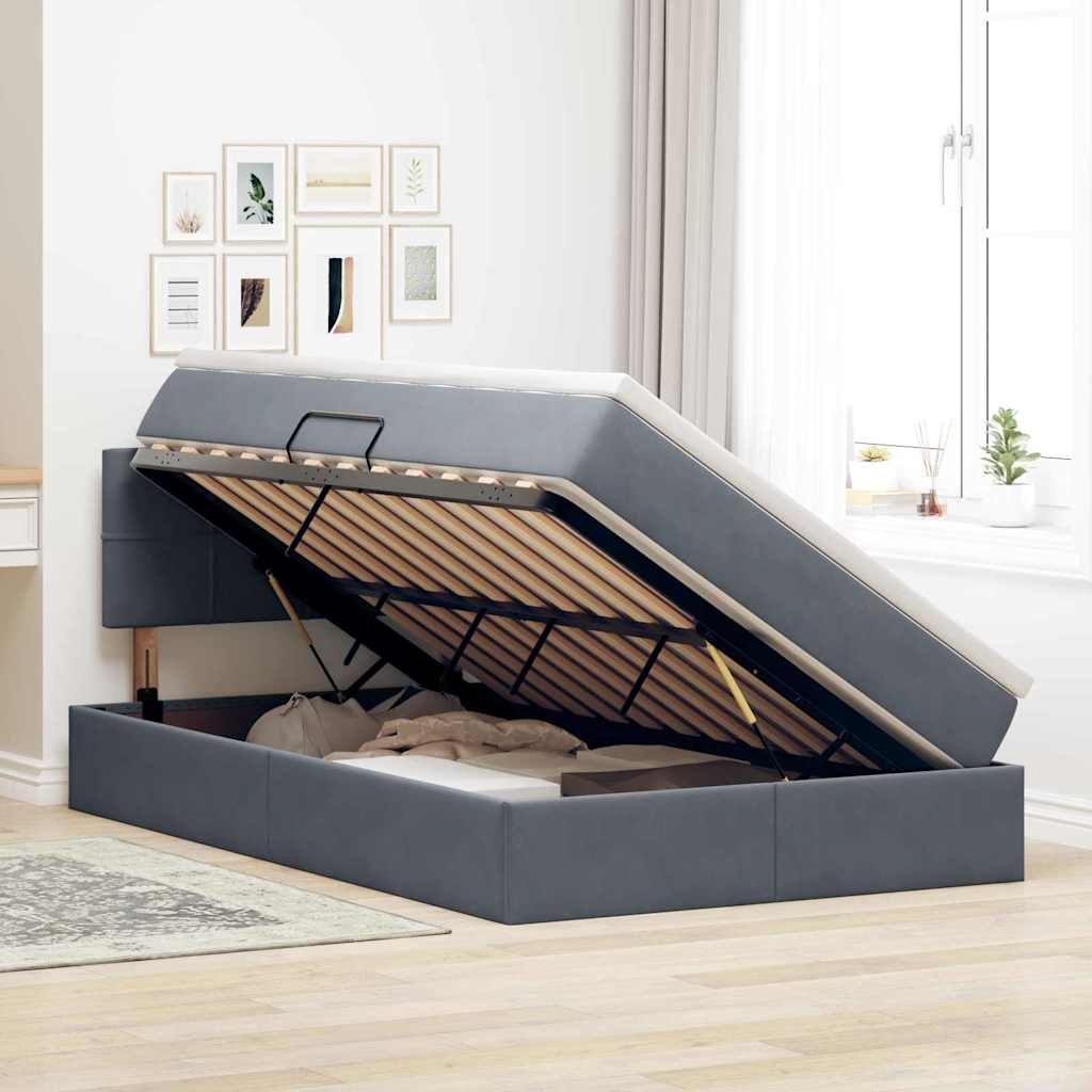 Letto con contenitore e LED Grigio scuro 120 x 190 cm Velluto 3371380