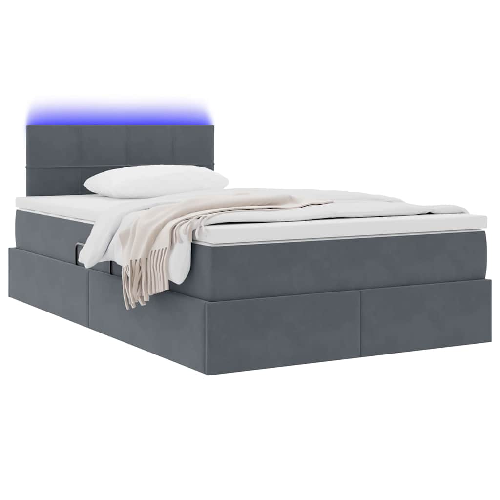 Letto con contenitore e LED Grigio scuro 120 x 190 cm Velluto 3371380