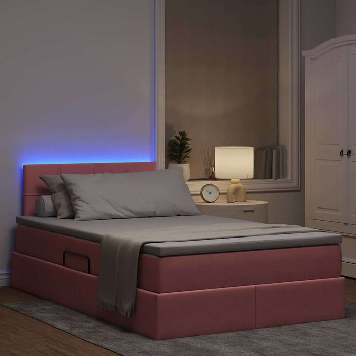 Letto con contenitore e LED con led Rosa 120 x 200 cm Velluto 3371390