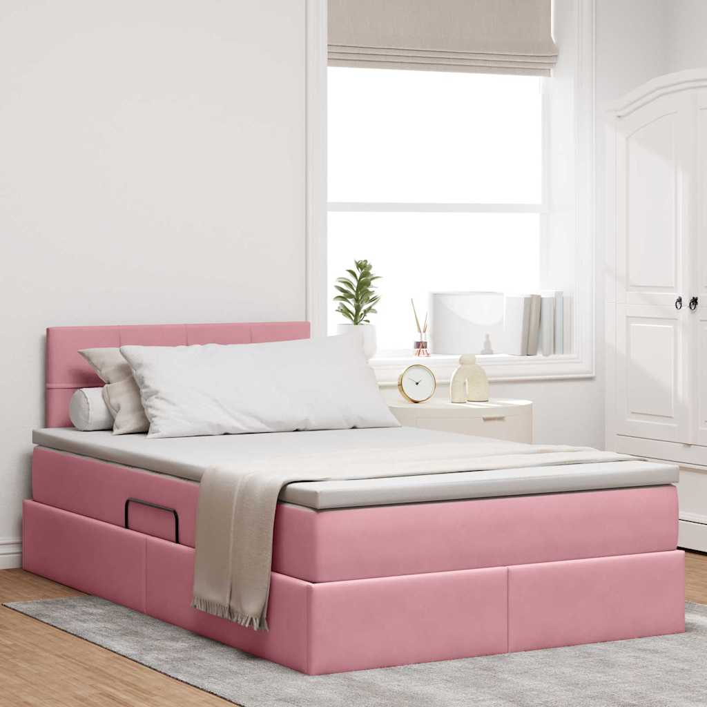 Letto con contenitore e LED con led Rosa 120 x 200 cm Velluto 3371390
