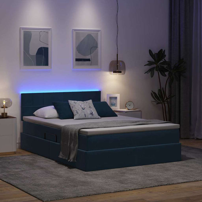 Letto con luci a strisce a LED Blu Scuro 140 x 190 cm Velluto 3371395