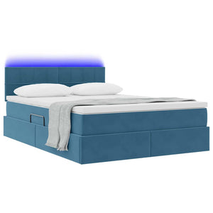 Letto con luci a strisce a LED Blu Scuro 140 x 190 cm Velluto 3371395