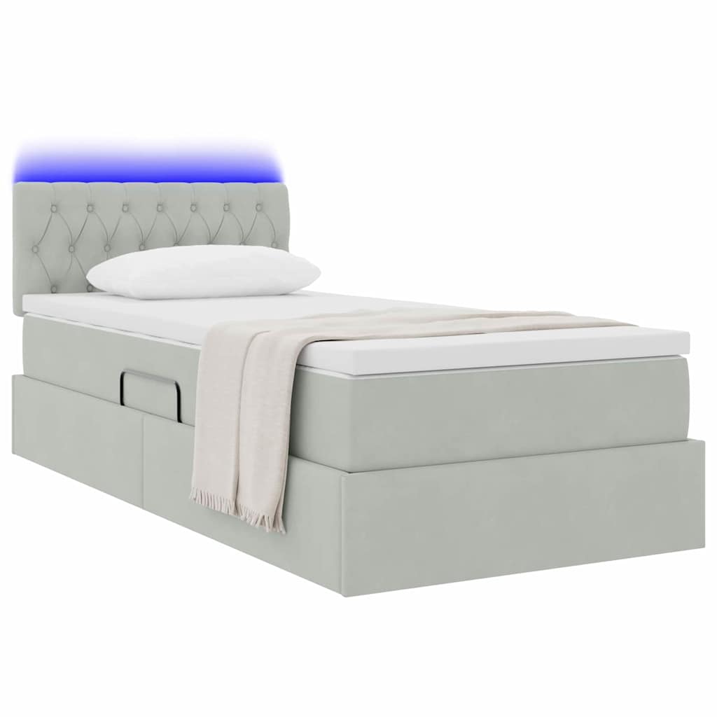 Letto con contenitore e LED Grigio chiaro 90 x 190 cm Velluto 3371421