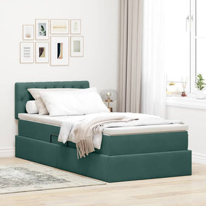 Letto con contenitore e LED Verde Scuro 90 x 190 cm Velluto 3371424