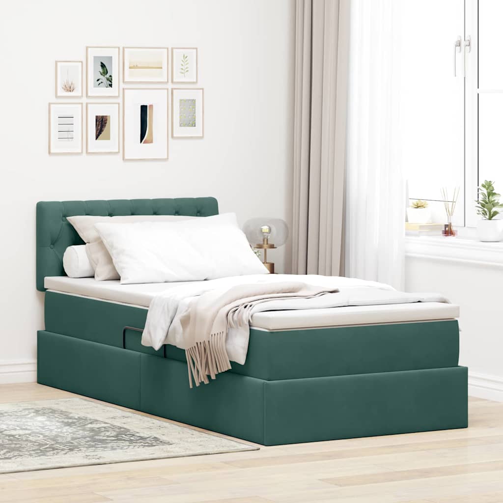 Letto con contenitore e LED Verde Scuro 90 x 200 cm Velluto 3371430