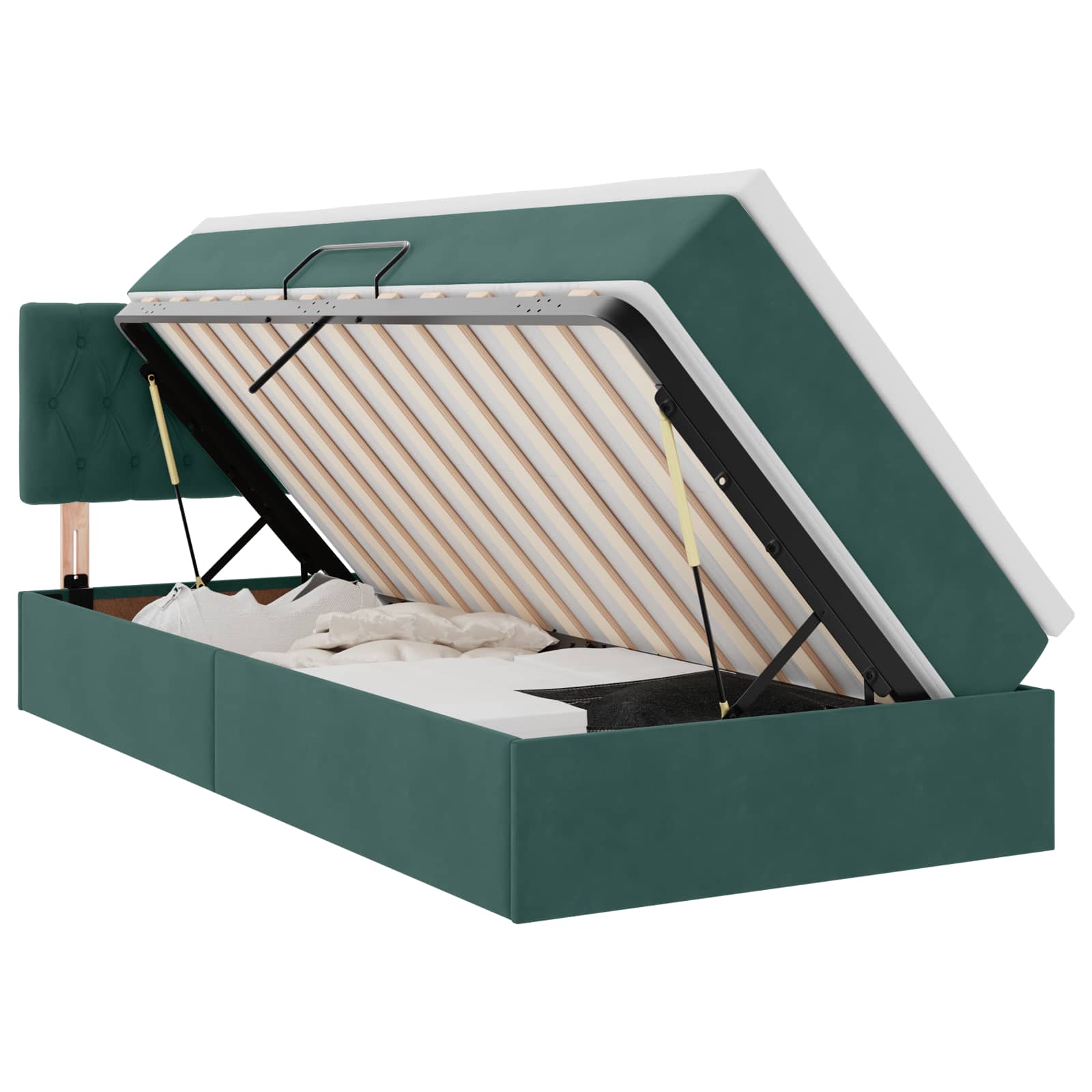 Letto con contenitore e LED Verde Scuro 90 x 200 cm Velluto 3371430