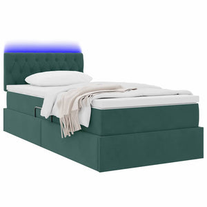 Letto con contenitore e LED Verde Scuro 90 x 200 cm Velluto 3371430
