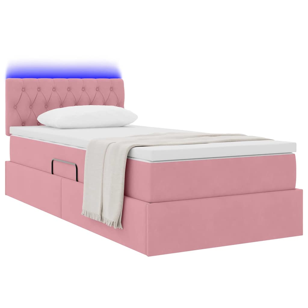 Letto con contenitore e LED con led Rosa 90 x 200 cm Velluto 3371432
