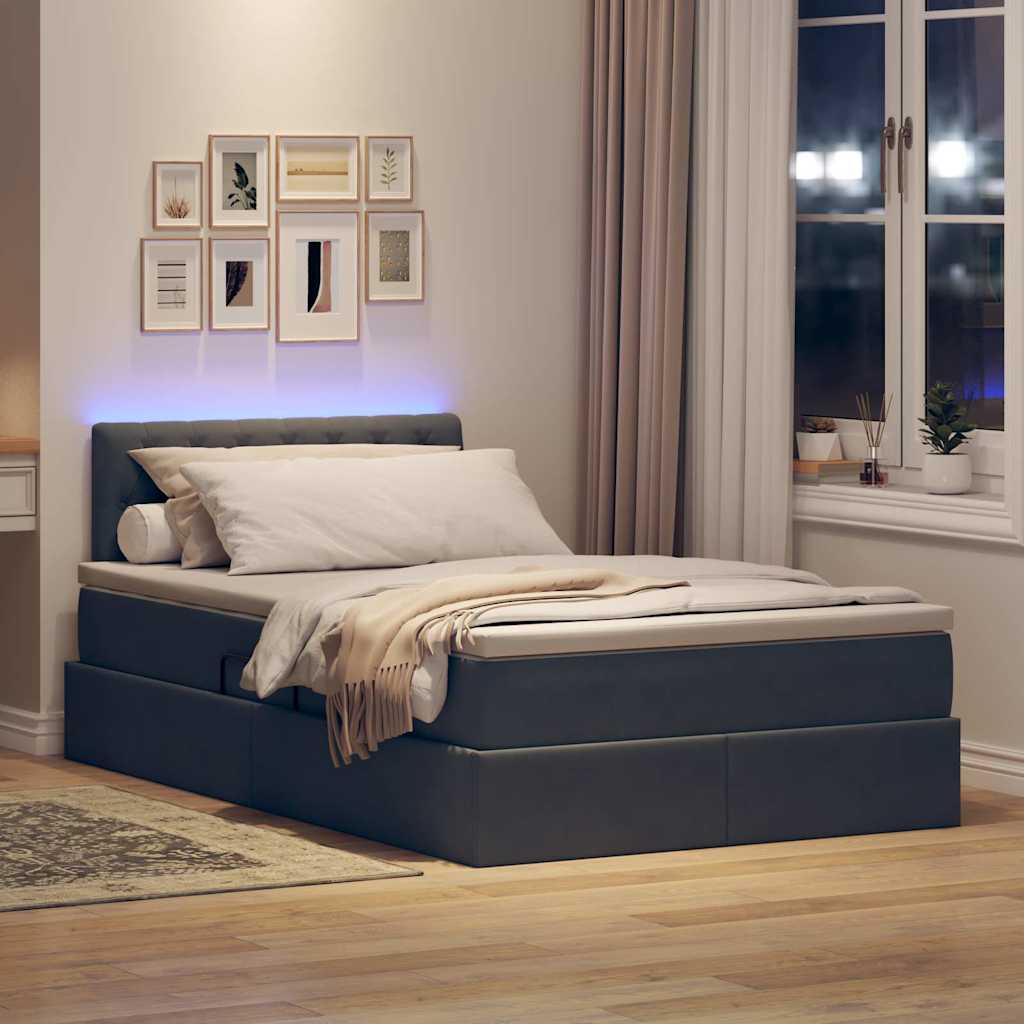 Letto con contenitore e LED Grigio scuro 120 x 190 cm Velluto 3371440