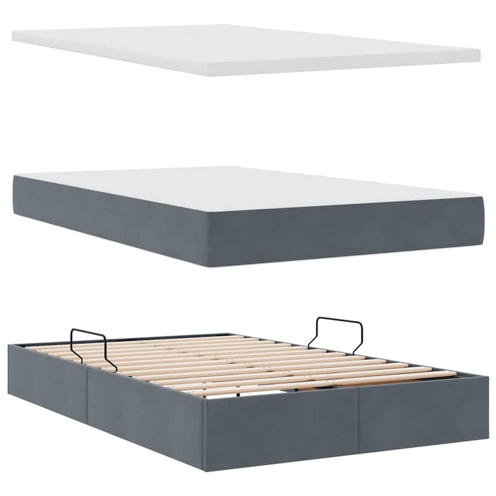 Letto con contenitore e LED Grigio scuro 120 x 190 cm Velluto 3371440