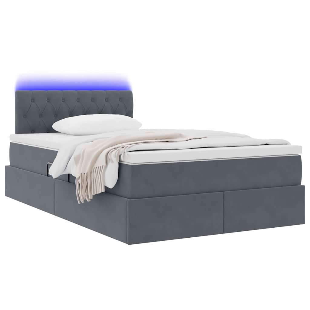 Letto con contenitore e LED Grigio scuro 120 x 190 cm Velluto 3371440