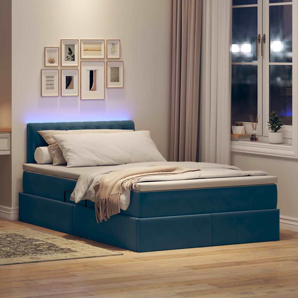 Letto con contenitore e LED Blu 120 x 190 cm Velluto 3371443