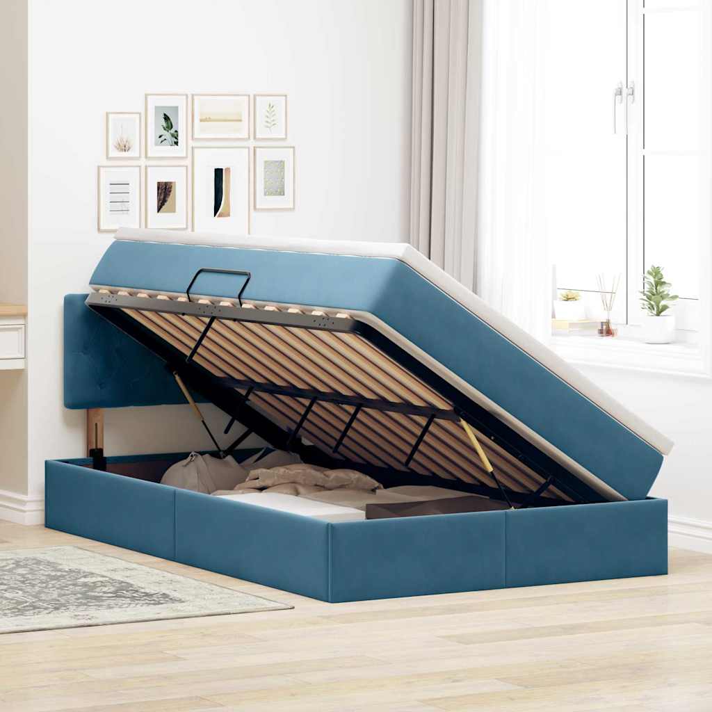 Letto con contenitore e LED Blu 120 x 190 cm Velluto 3371443