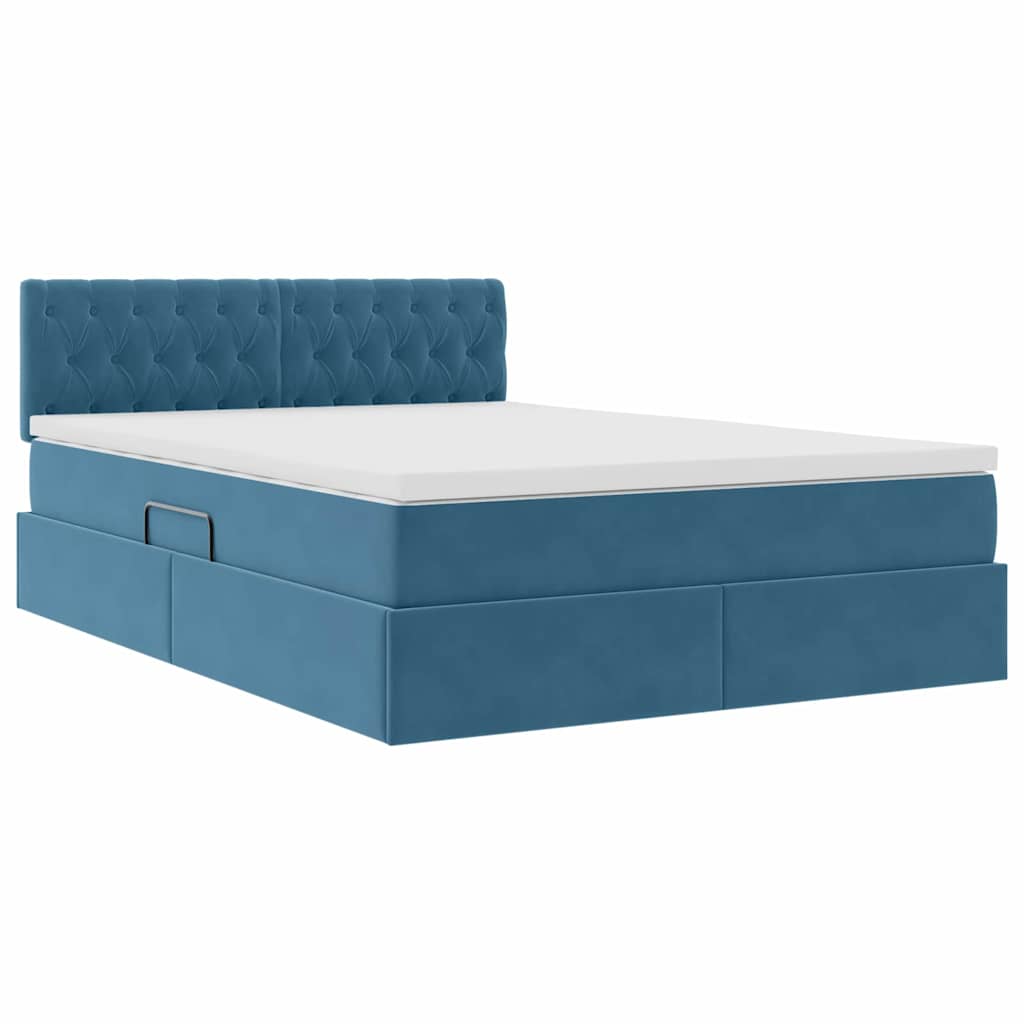 Letto con luci a strisce a LED Blu Scuro 140 x 190 cm Velluto 3371455