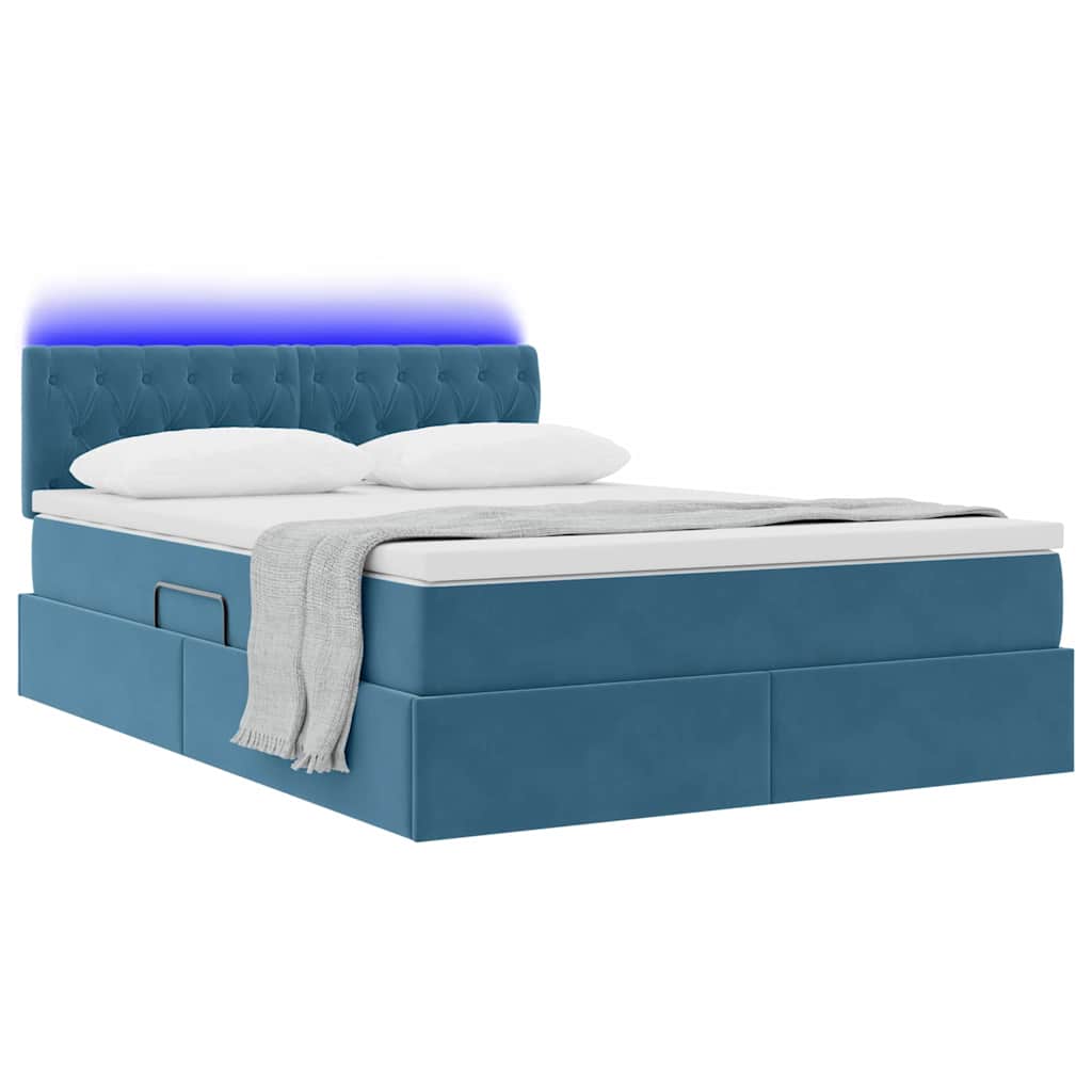 Letto con luci a strisce a LED Blu Scuro 140 x 190 cm Velluto 3371455
