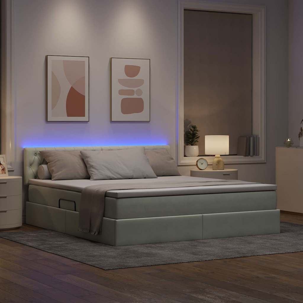 Letto con contenitore e LED Grigio chiaro 160 x 200 cm Velluto 3371463