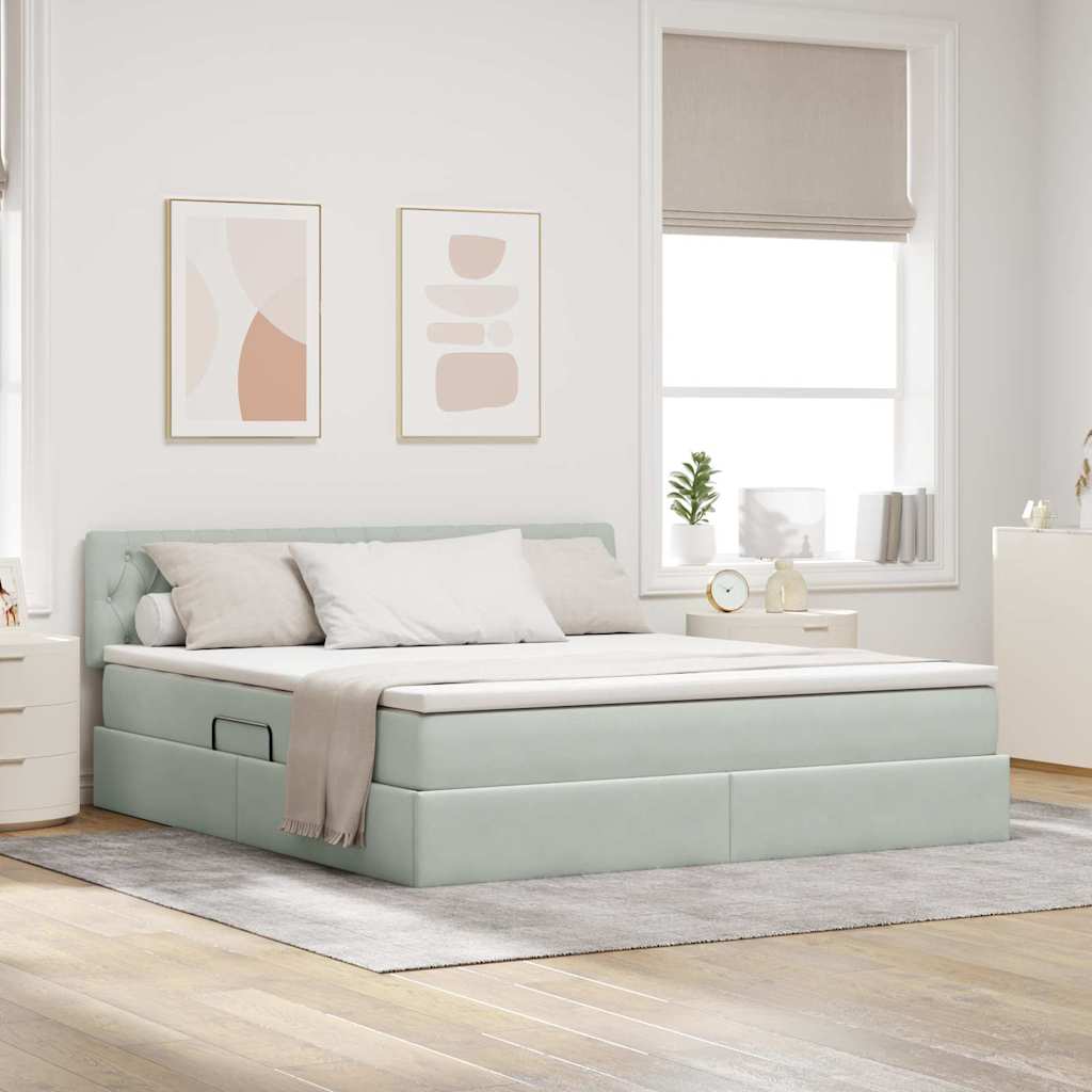 Letto con contenitore e LED Grigio chiaro 160 x 200 cm Velluto 3371463