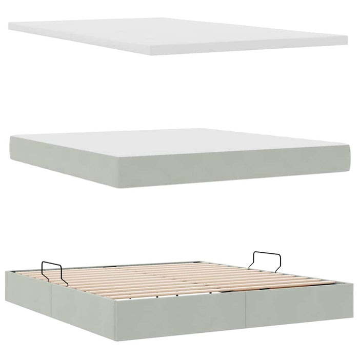 Letto con contenitore e LED Grigio chiaro 160 x 200 cm Velluto 3371463