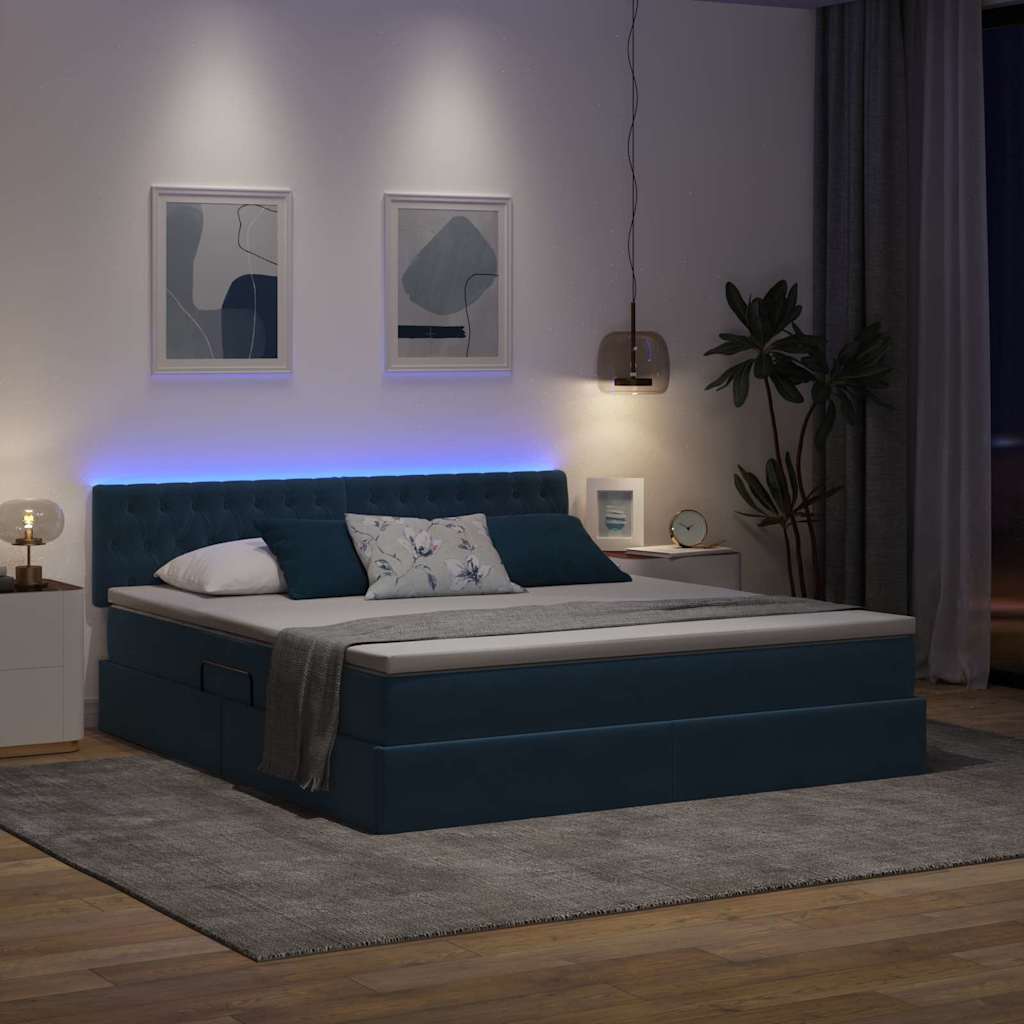 Letto con contenitore e LED Blu Scuro 180 x 200 cm Velluto 3371473