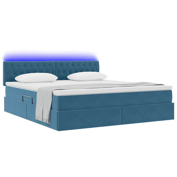 Letto con contenitore e LED Blu Scuro 180 x 200 cm Velluto 3371473