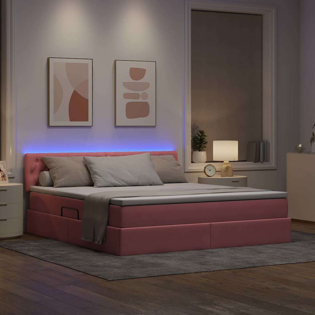 Letto con contenitore e LED con led Rosa 180 x 200 cm Velluto 3371474