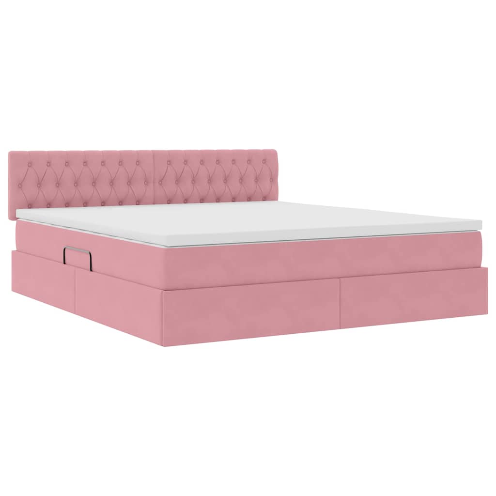 Letto con contenitore e LED con led Rosa 180 x 200 cm Velluto 3371474