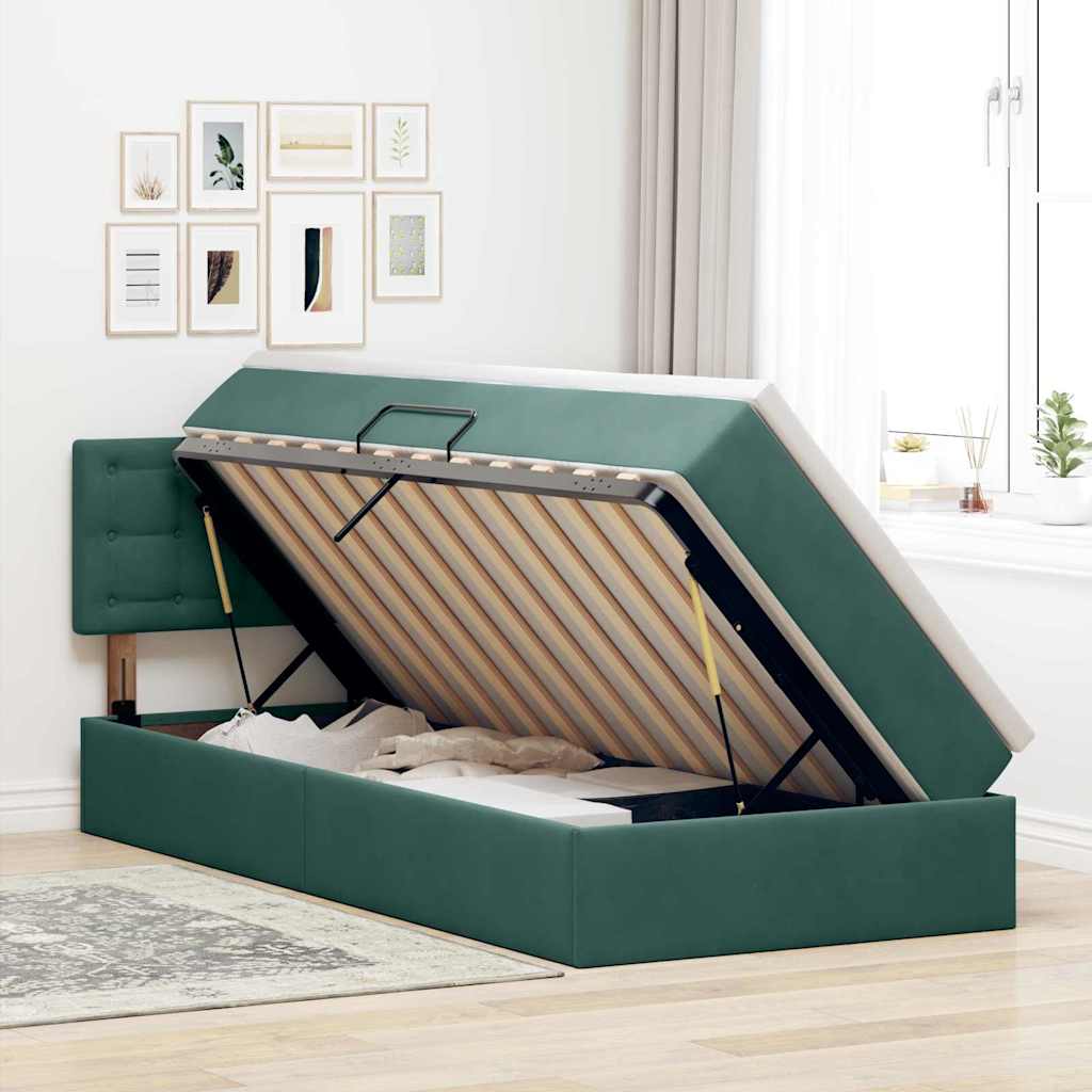 Letto con contenitore e LED Verde Scuro 90 x 190 cm Velluto 3371484