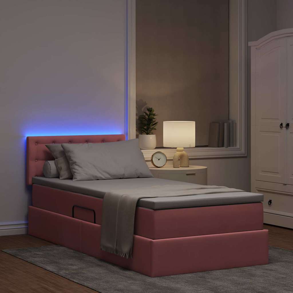 Letto con contenitore e LED con led Rosa 90 x 190 cm Velluto 3371486