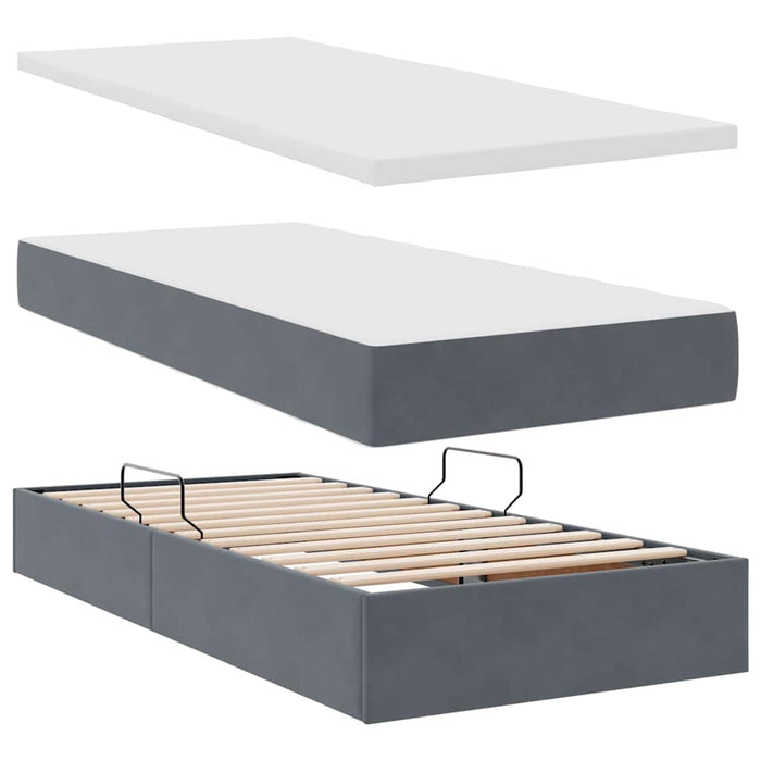 Letto con contenitore e LED Grigio scuro 90 x 200 cm Velluto 3371488