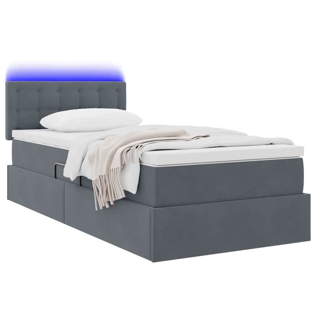 Letto con contenitore e LED Grigio scuro 90 x 200 cm Velluto 3371488