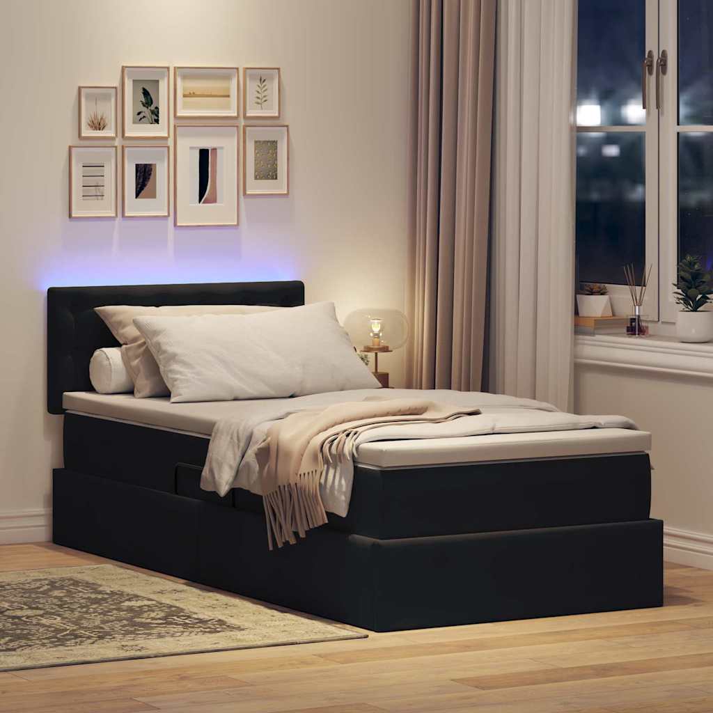 Letto con contenitore e LED con led Nero 90 x 200 cm Velluto 3371489