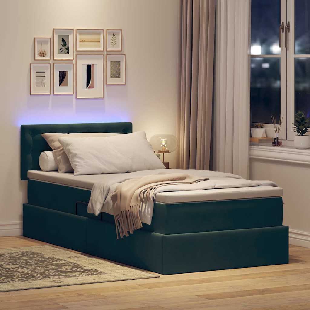 Letto con contenitore e LED Verde Scuro 90 x 200 cm Velluto 3371490