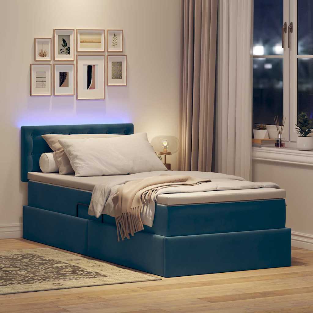 Letto con contenitore e LED Blu Scuro 90 x 200 cm Velluto 3371491