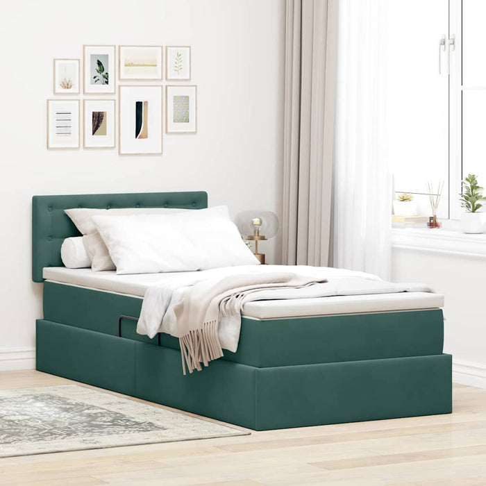 Letto con contenitore e LED Verde Scuro 100 x 200 cm Velluto 3371496