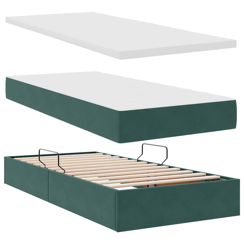 Letto con contenitore e LED Verde Scuro 100 x 200 cm Velluto 3371496