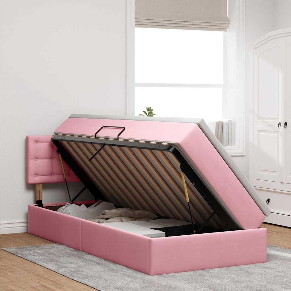 Letto con contenitore e LED con led Rosa 100 x 200 cm Velluto 3371498