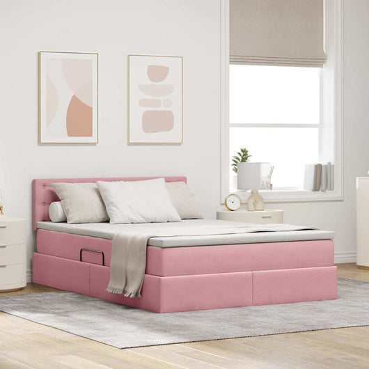 Letto con luci a strisce a LED Rosa 140 x 190 cm Velluto 3371516