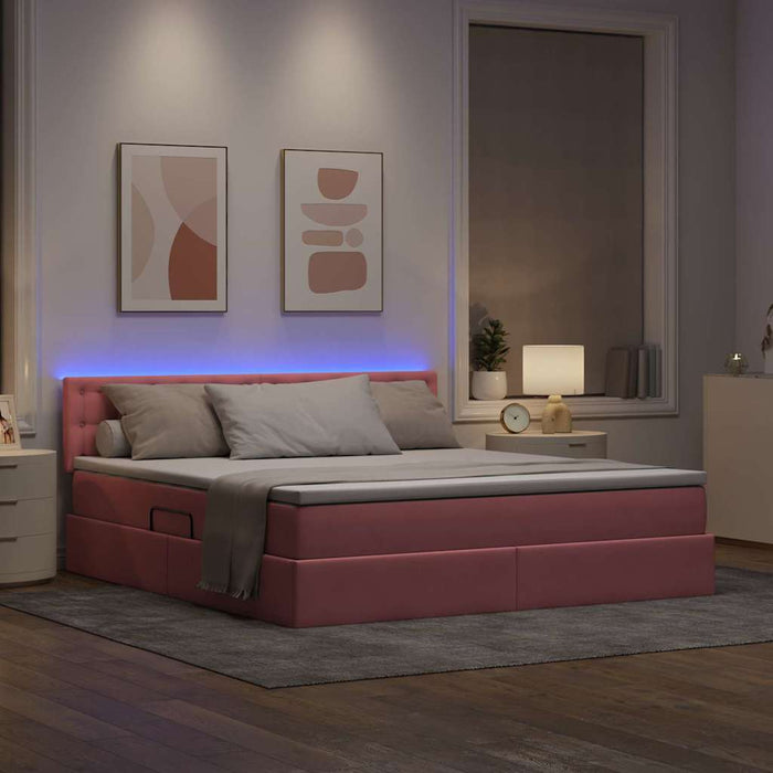Letto con contenitore e LED con led Rosa 180 x 200 cm Velluto 3371534